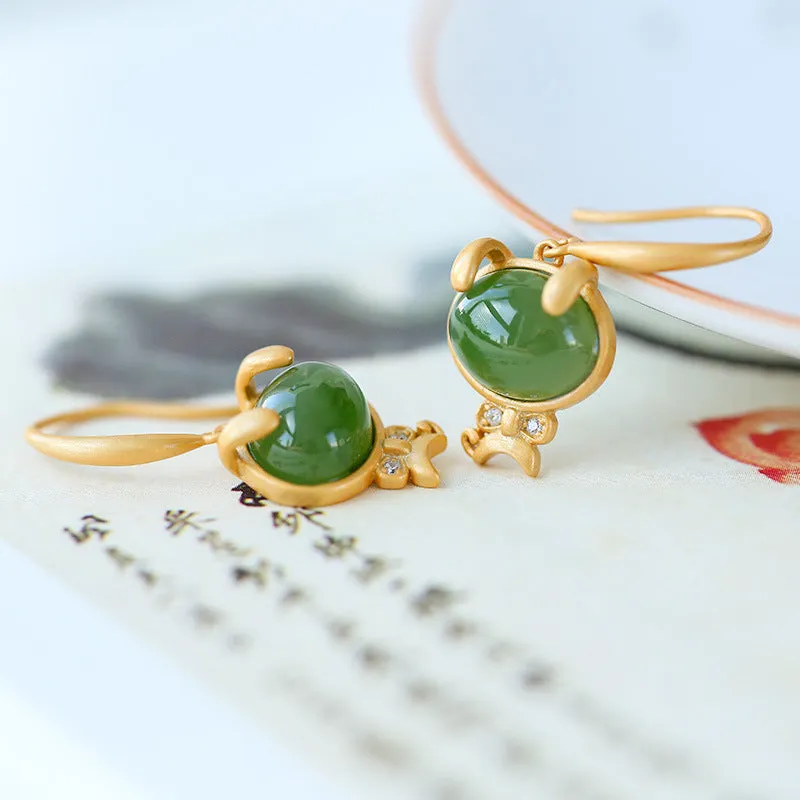 Natural Jade Earrings Nephrite Silver Earrings ZNE239