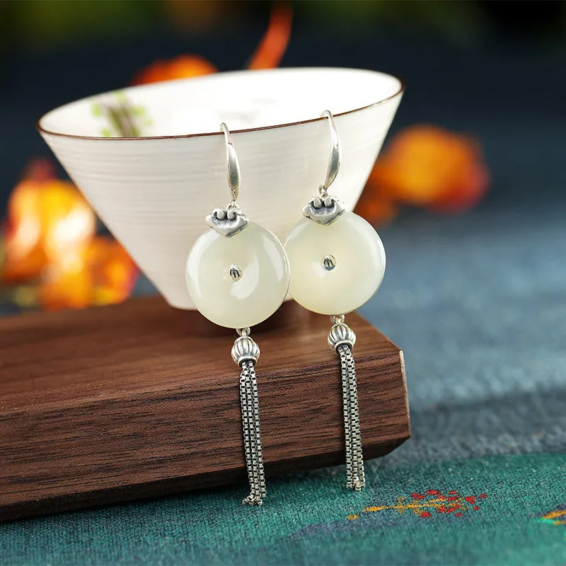 Natural Jade Earrings Nephrite Silver Earrings ZNE425