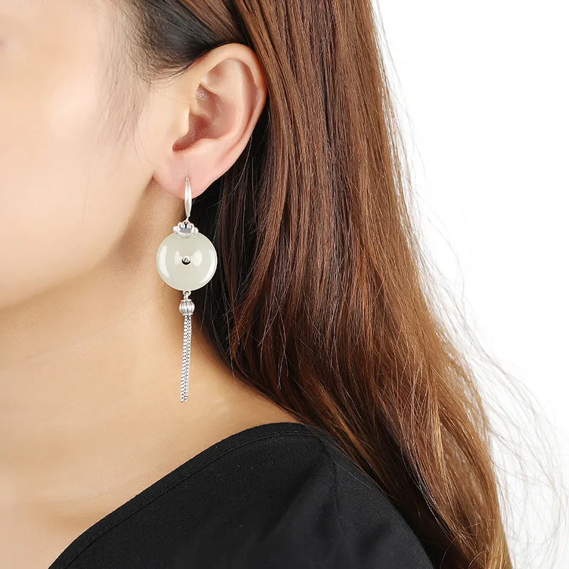 Natural Jade Earrings Nephrite Silver Earrings ZNE425