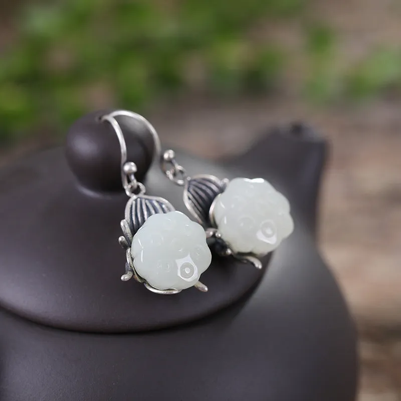 Natural Jade Earrings Nephrite Silver Earrings ZNE491