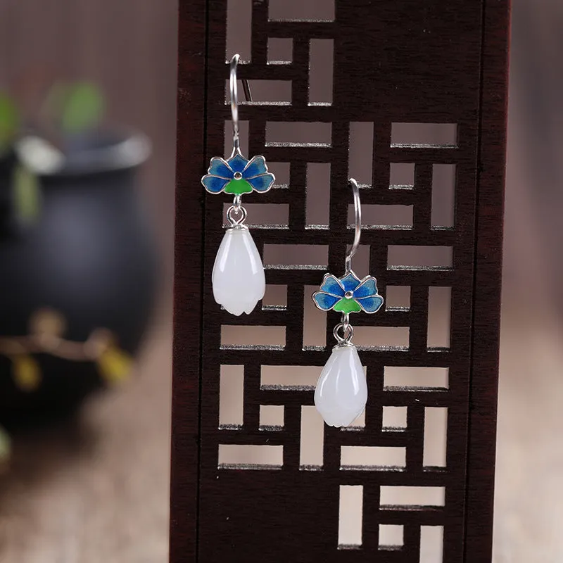 Natural Jade Earrings Nephrite Silver Earrings ZNE493