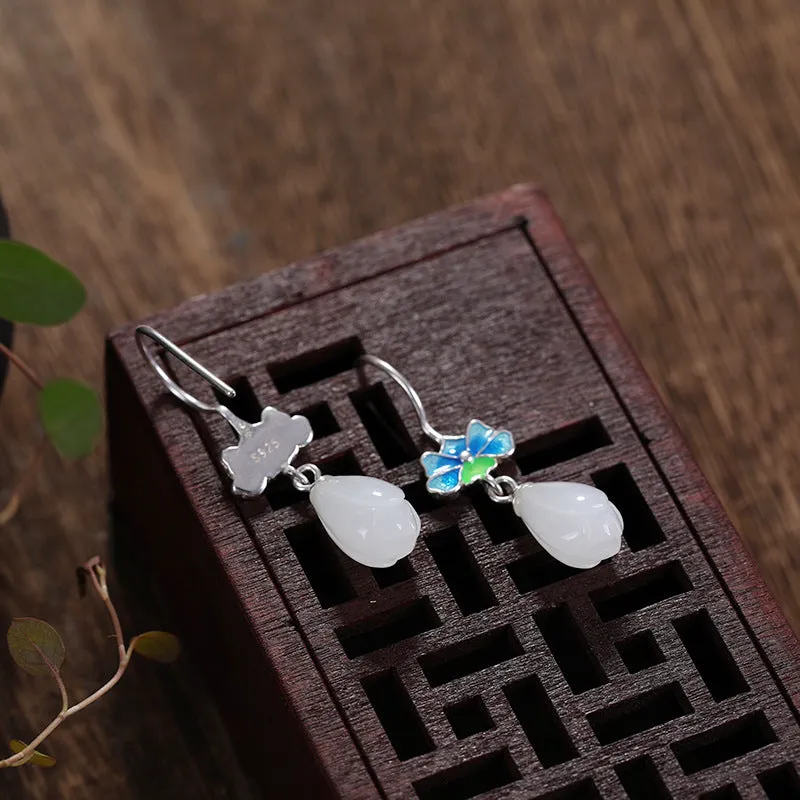 Natural Jade Earrings Nephrite Silver Earrings ZNE493