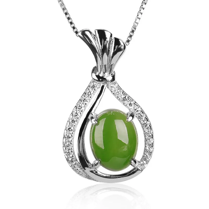 Natural Jade Pendant Nephrite Silver Zircon Pendant ZPT201