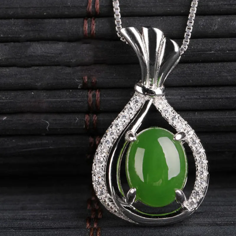 Natural Jade Pendant Nephrite Silver Zircon Pendant ZPT201