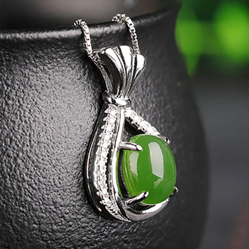 Natural Jade Pendant Nephrite Silver Zircon Pendant ZPT201