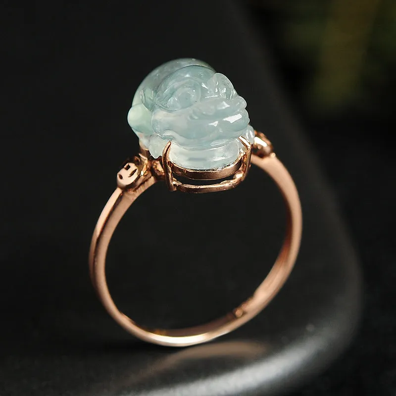 Natural Jade Ring Jadeite Gold Toad Ring RG42