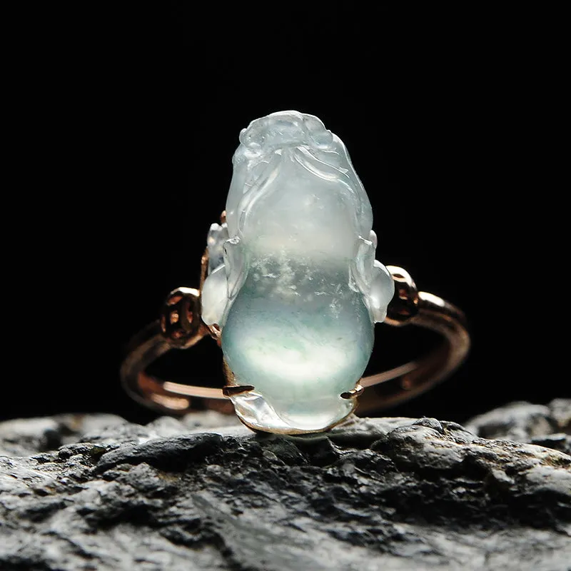 Natural Jade Ring Jadeite Gold Toad Ring RG42