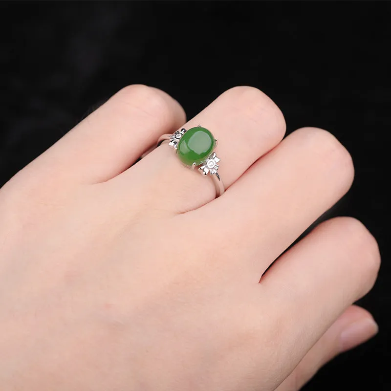 Natural Jade Ring Nephrite Silver Adjustable Ring ZNRG152