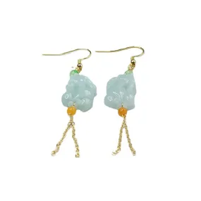 Natural Myanmar Jade Pixiu Earrings with Sterling Silver Earhooks