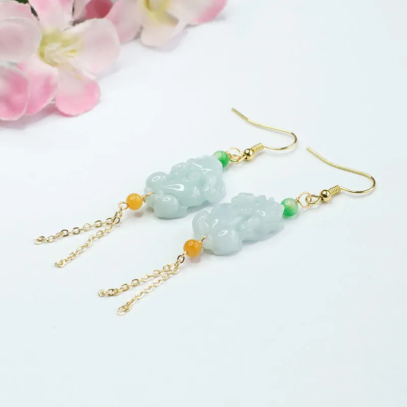 Natural Myanmar Jade Pixiu Earrings with Sterling Silver Earhooks