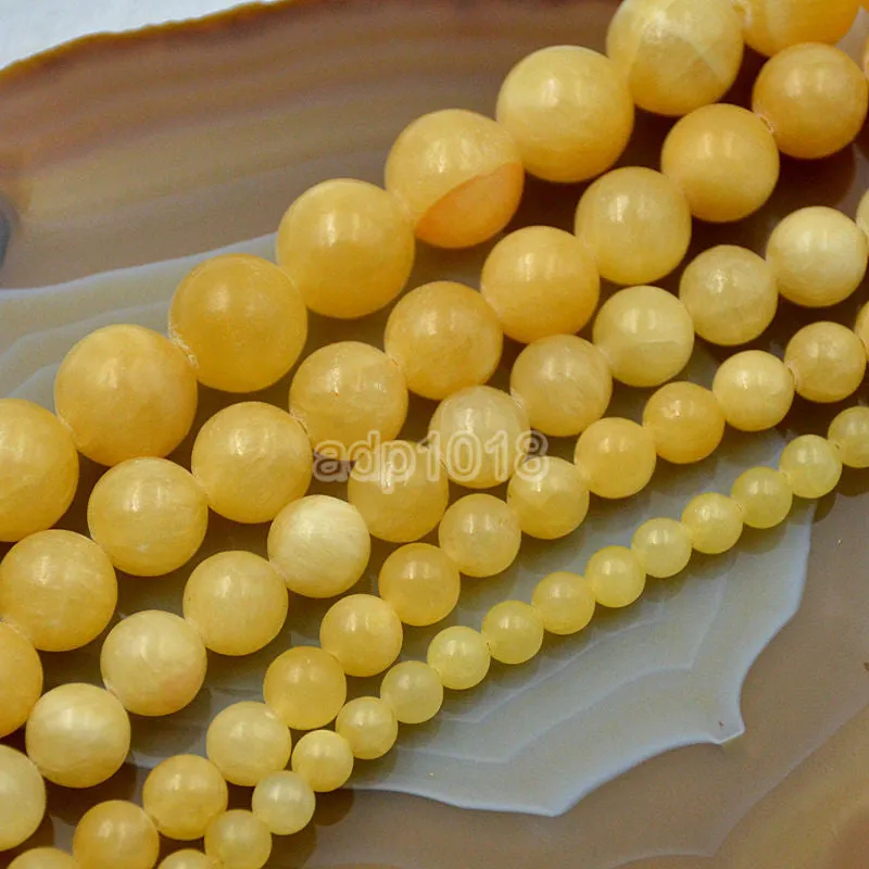 Natural Yellow Jade Gemstone Round Loose Beads on a 15.5" Strand