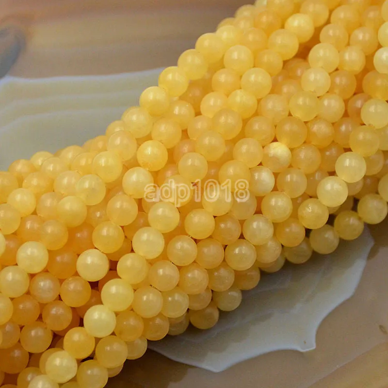 Natural Yellow Jade Gemstone Round Loose Beads on a 15.5" Strand