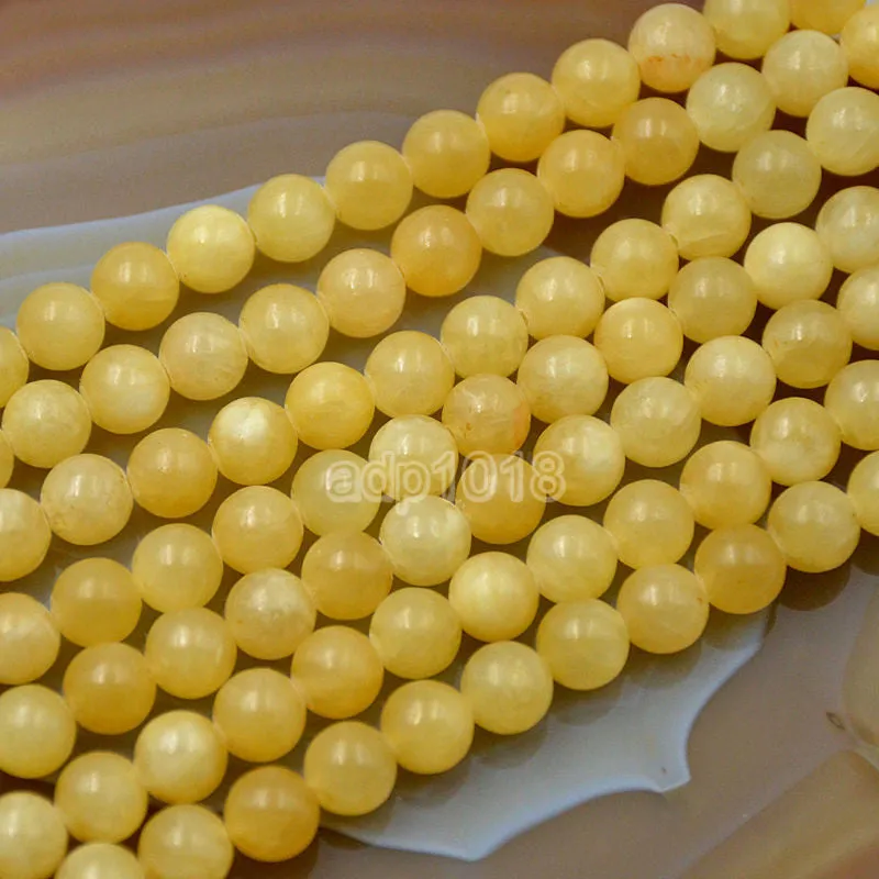 Natural Yellow Jade Gemstone Round Loose Beads on a 15.5" Strand