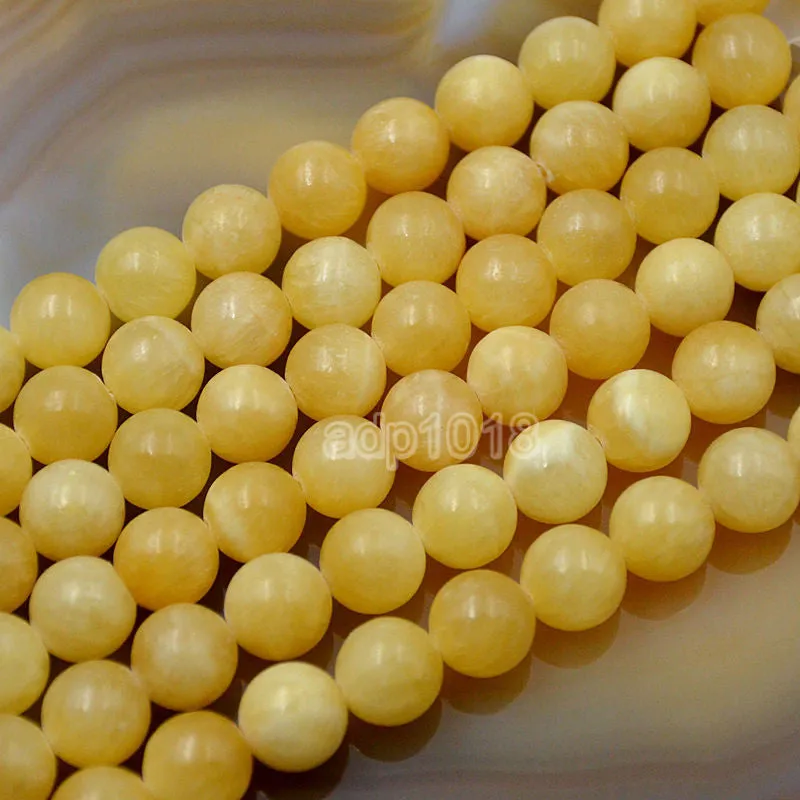 Natural Yellow Jade Gemstone Round Loose Beads on a 15.5" Strand