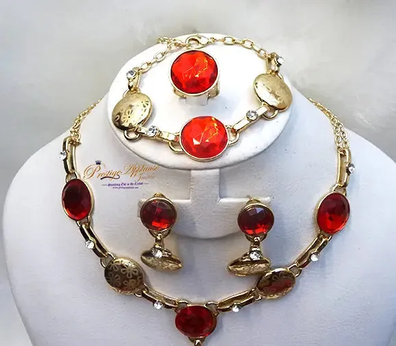 New Design Purple Coral Red Gold Plated Complete Set Necklace Jewellery Party Set