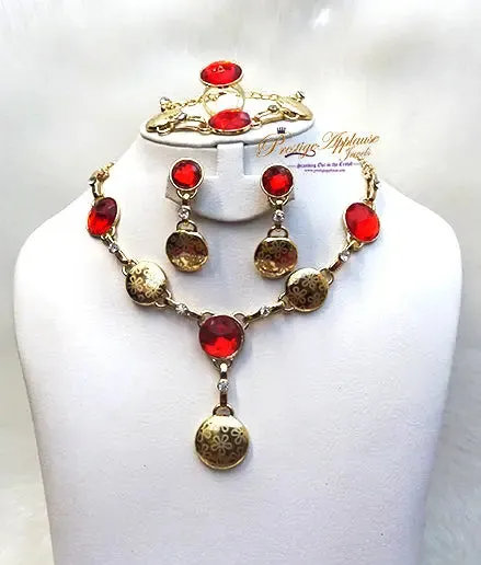 New Design Purple Coral Red Gold Plated Complete Set Necklace Jewellery Party Set