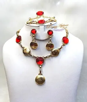 New Design Purple Coral Red Gold Plated Complete Set Necklace Jewellery Party Set