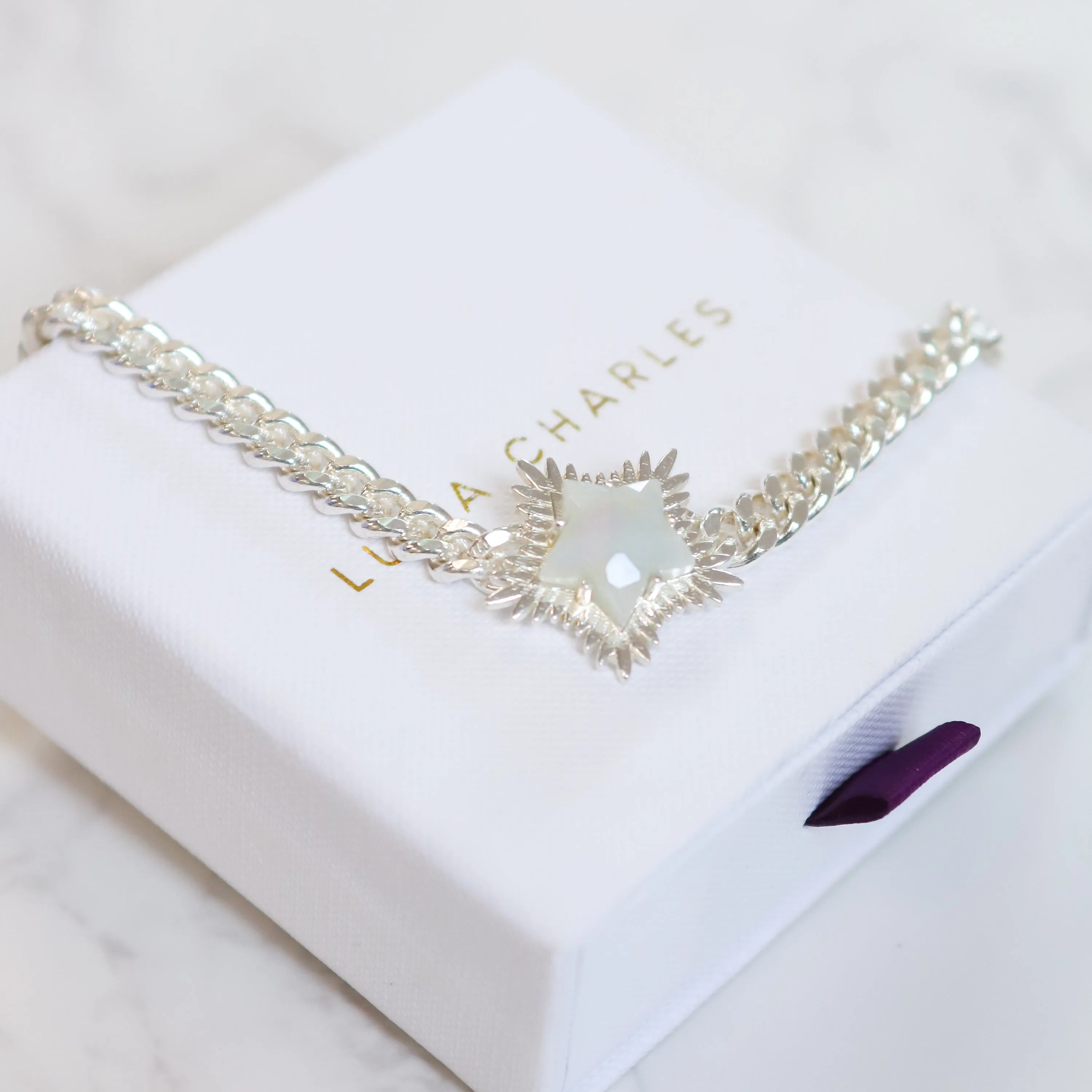 Odette Moonstone Spiky Star Choker Necklace | 925 Sterling Silver