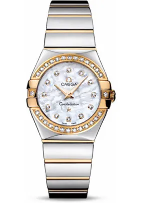 Omega Ladies Constellation Polished Quartz Watch - 27 mm Polished Steel And Yellow Gold Case - Diamond Bezel - Mother-Of-Pearl Diamond Dial - Steel And Yellow Gold Bracelet - 123.25.27.60.55.007