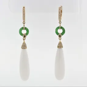 Onyx Jade Diamond Gold Drop Earrings