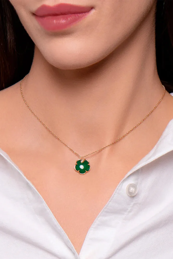 Petit Joli Necklace in 18k Rose Gold with Green Agate, White, and Champagne Diamonds