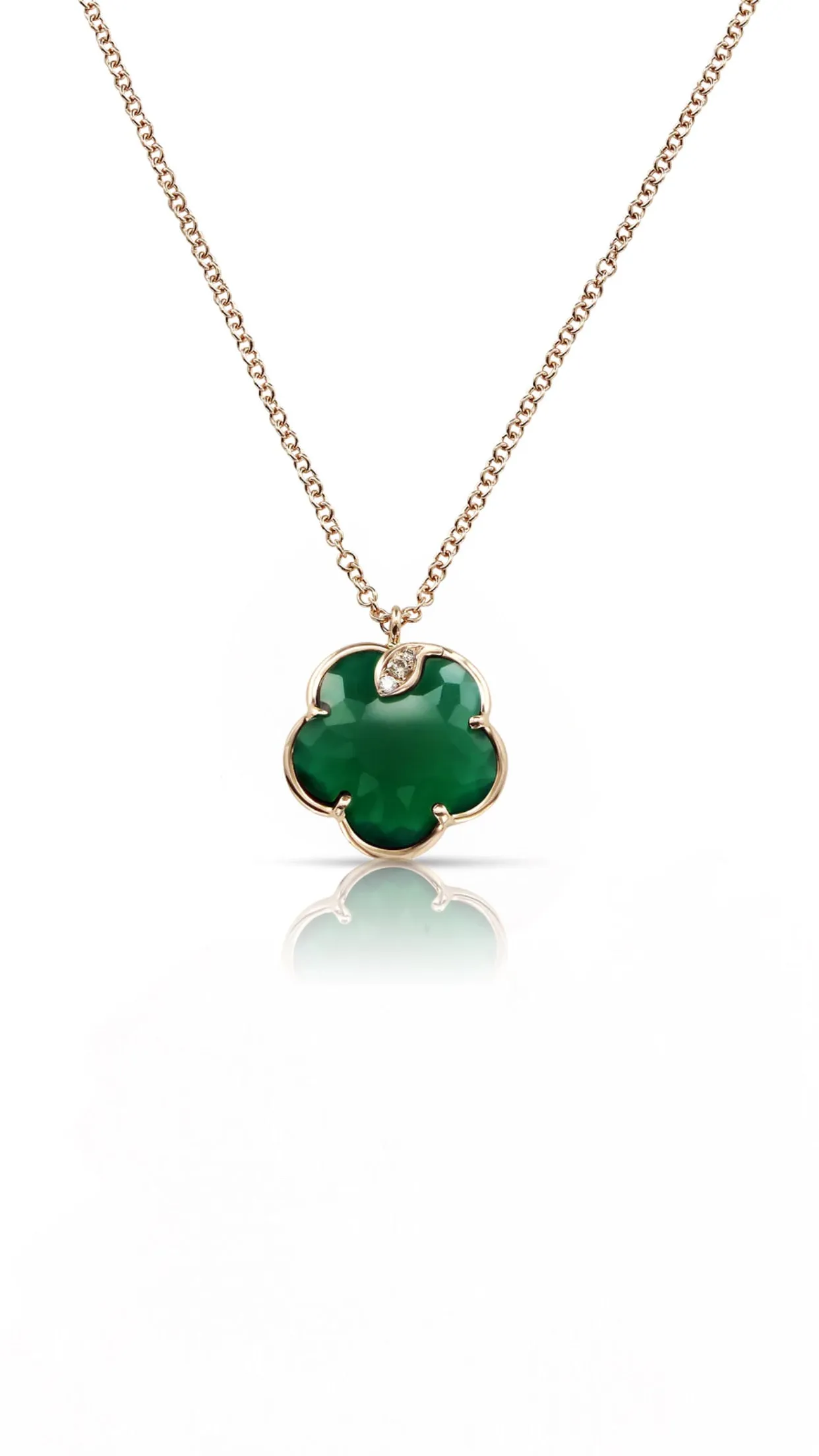 Petit Joli Necklace in 18k Rose Gold with Green Agate, White, and Champagne Diamonds