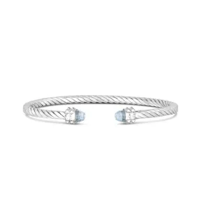 Phillip Gavriel Sterling Silver Italian Cable Cuff Sky Blue Topaz Bangle Bracelet