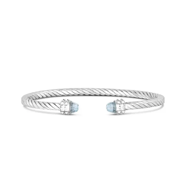 Phillip Gavriel Sterling Silver Italian Cable Cuff Sky Blue Topaz Bangle Bracelet