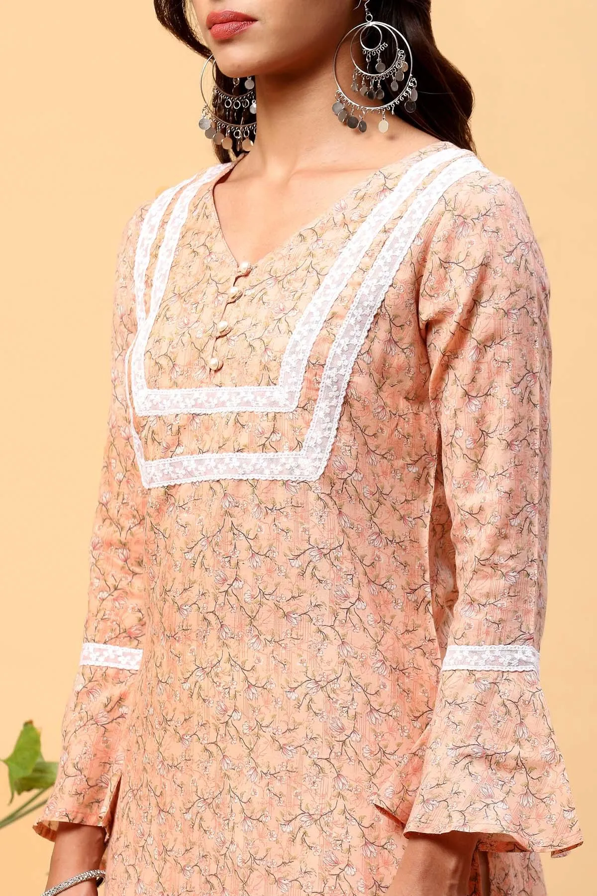 Pihu Coral Peach Digital Print Kurta Set