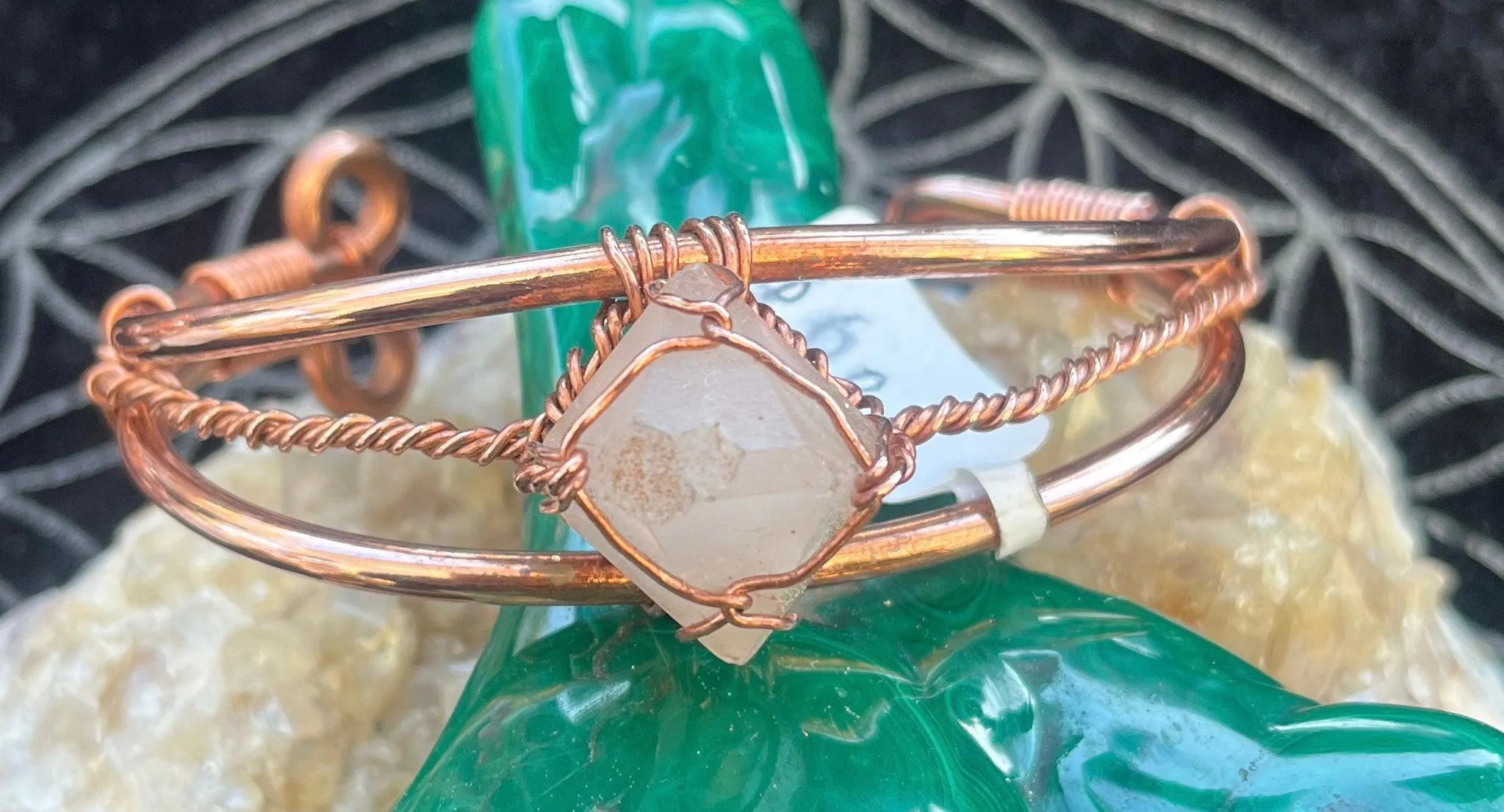 Pink Beta Quartz or "High Quartz" Copper Bracelet Wire wrapped Handmade