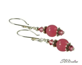 Pink Jade Gemstone Crystal Beaded Earrings