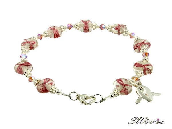 Pink Topaz Lampwork Bali Breast Cancer Beaded Bracelets