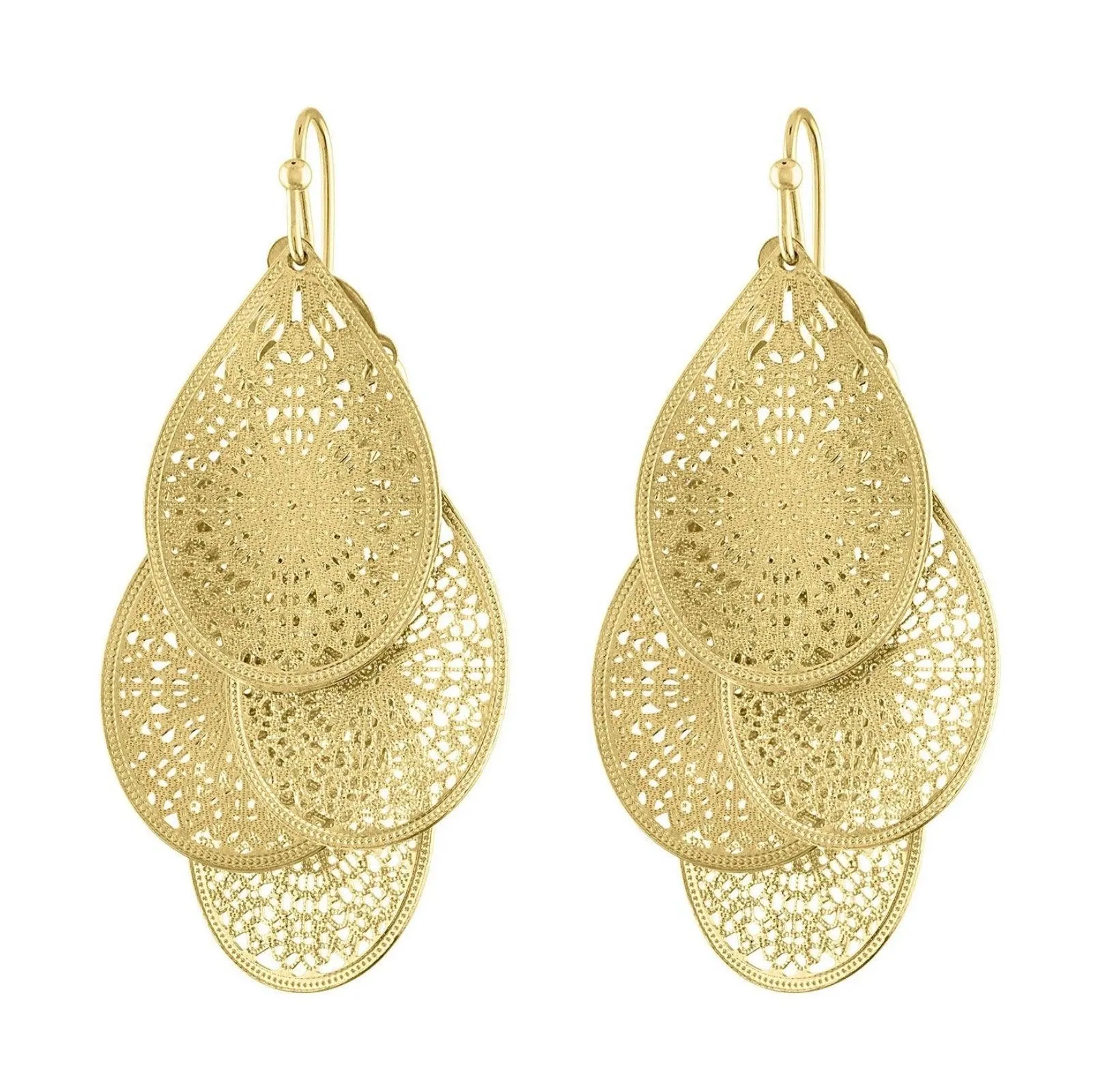 Piper & Jade Gold Filigree Layered Tear Drop Earrings