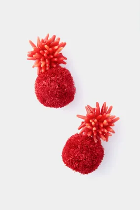 Poppy Red Pom Earrings