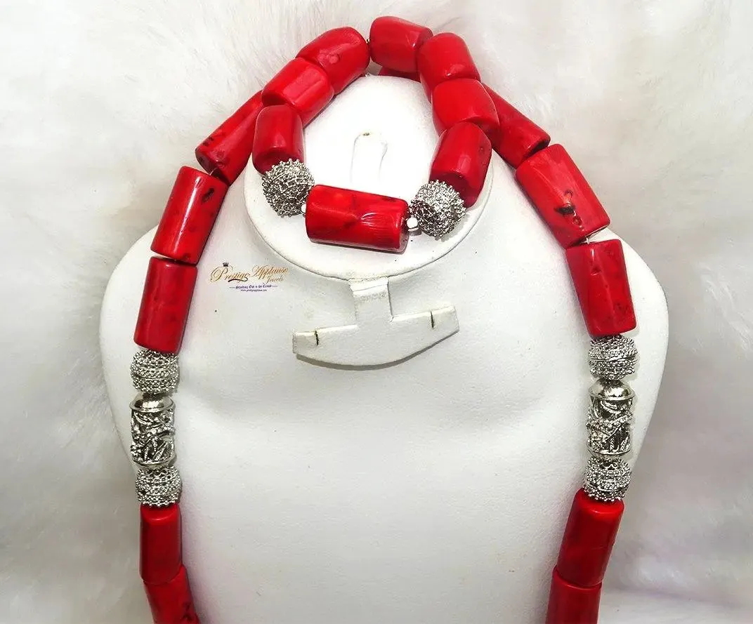 PrestigeApplause Men Women Coral Beads African Nigerian Embelished Necklace Jewellery Set