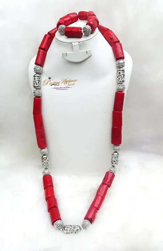 PrestigeApplause Men Women Coral Beads African Nigerian Embelished Necklace Jewellery Set