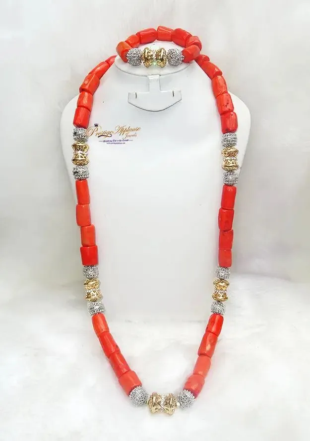 PrestigeApplause Men Women Coral Beads African Nigerian Embelished Necklace Jewellery Set