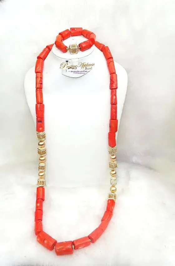 PrestigeApplause Men Women Coral Beads African Nigerian Embelished Necklace Jewellery Set