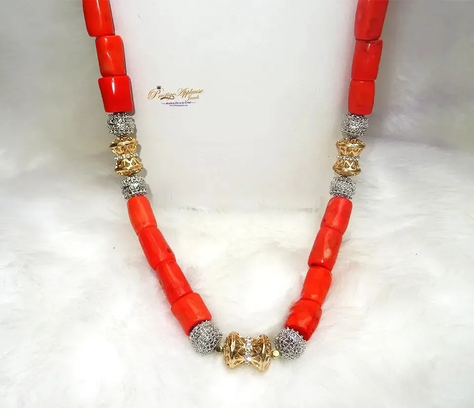 PrestigeApplause Men Women Coral Beads African Nigerian Embelished Necklace Jewellery Set