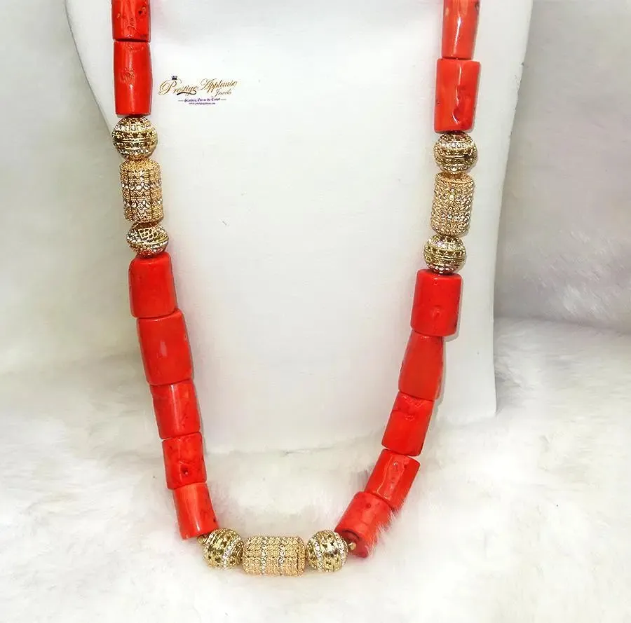 PrestigeApplause Men Women Coral Beads African Nigerian Embelished Necklace Jewellery Set