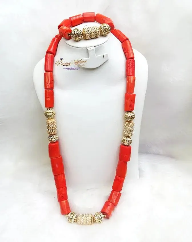 PrestigeApplause Men Women Coral Beads African Nigerian Embelished Necklace Jewellery Set