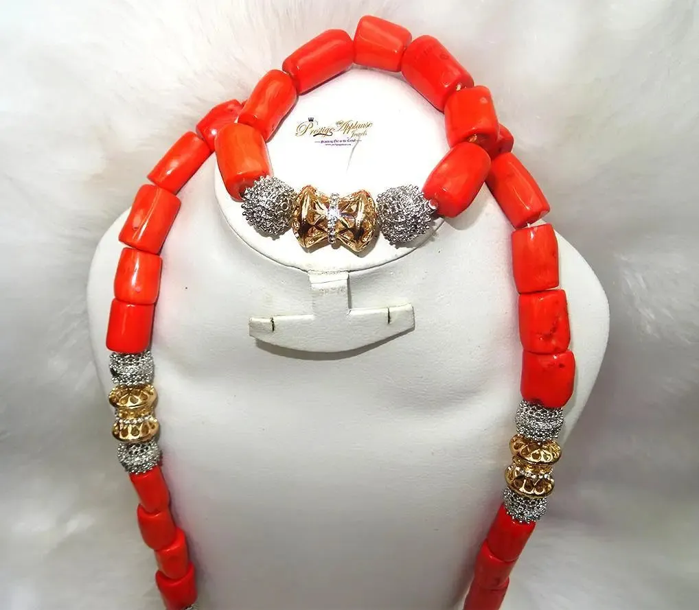 PrestigeApplause Men Women Coral Beads African Nigerian Embelished Necklace Jewellery Set