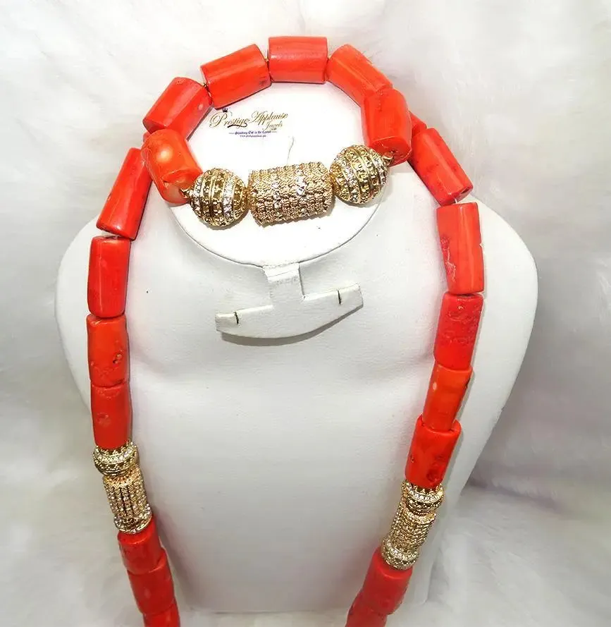 PrestigeApplause Men Women Coral Beads African Nigerian Embelished Necklace Jewellery Set