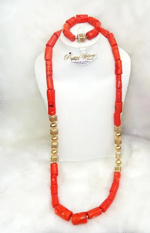 PrestigeApplause Men Women Coral Beads African Nigerian Embelished Necklace Jewellery Set