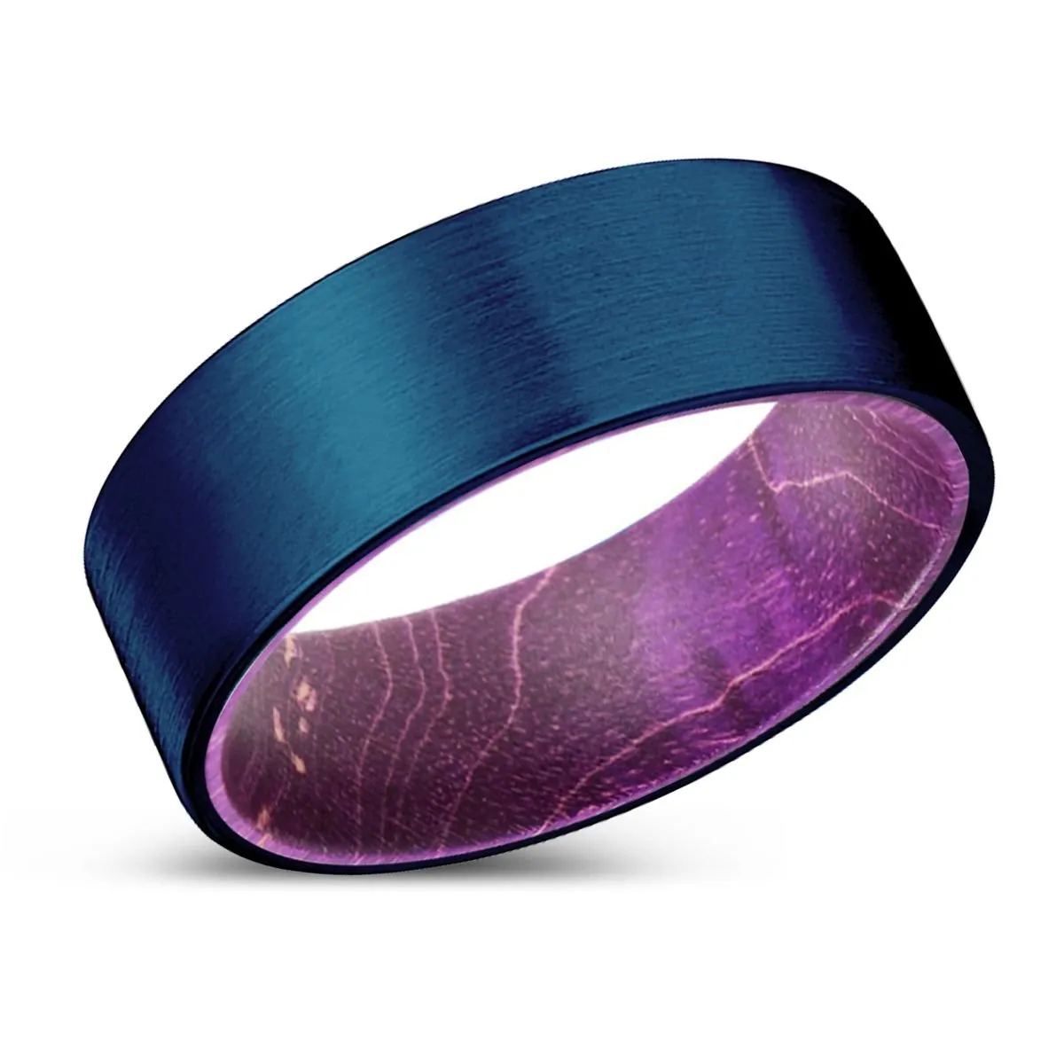 PRODIGY | Purple Wood, Blue Tungsten Ring, Brushed, Flat