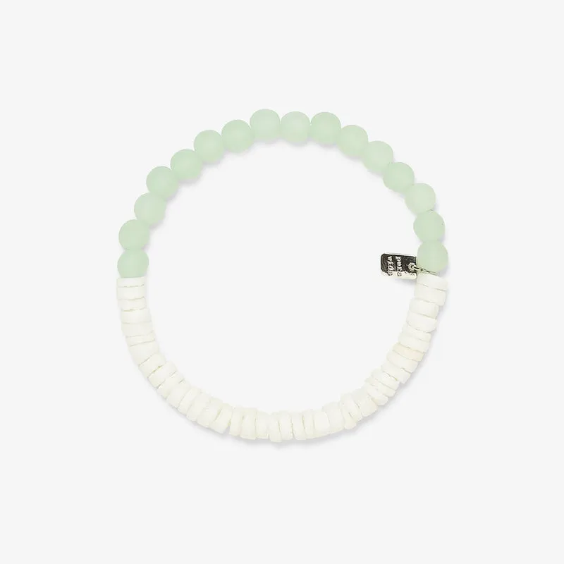 Pura Vida Puka Shell and Frosted Bead Stretch Bracelet - Mint Green