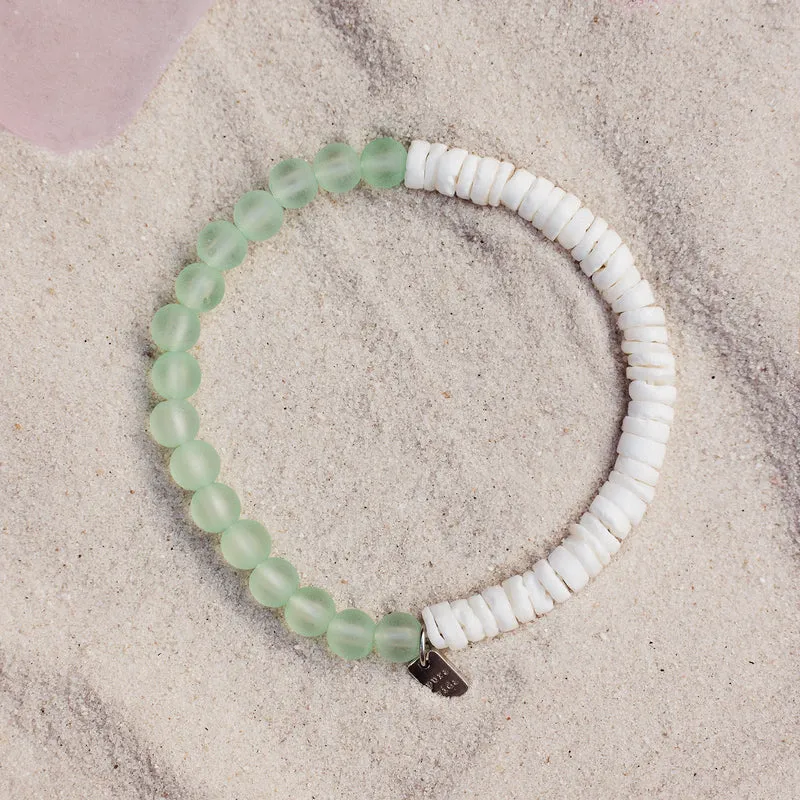 Pura Vida Puka Shell and Frosted Bead Stretch Bracelet - Mint Green