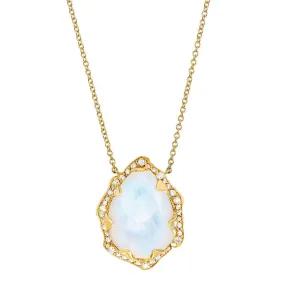 Queen Water Drop Moonstone Necklace with Full Pavé Diamond Halo | Ready to Ship