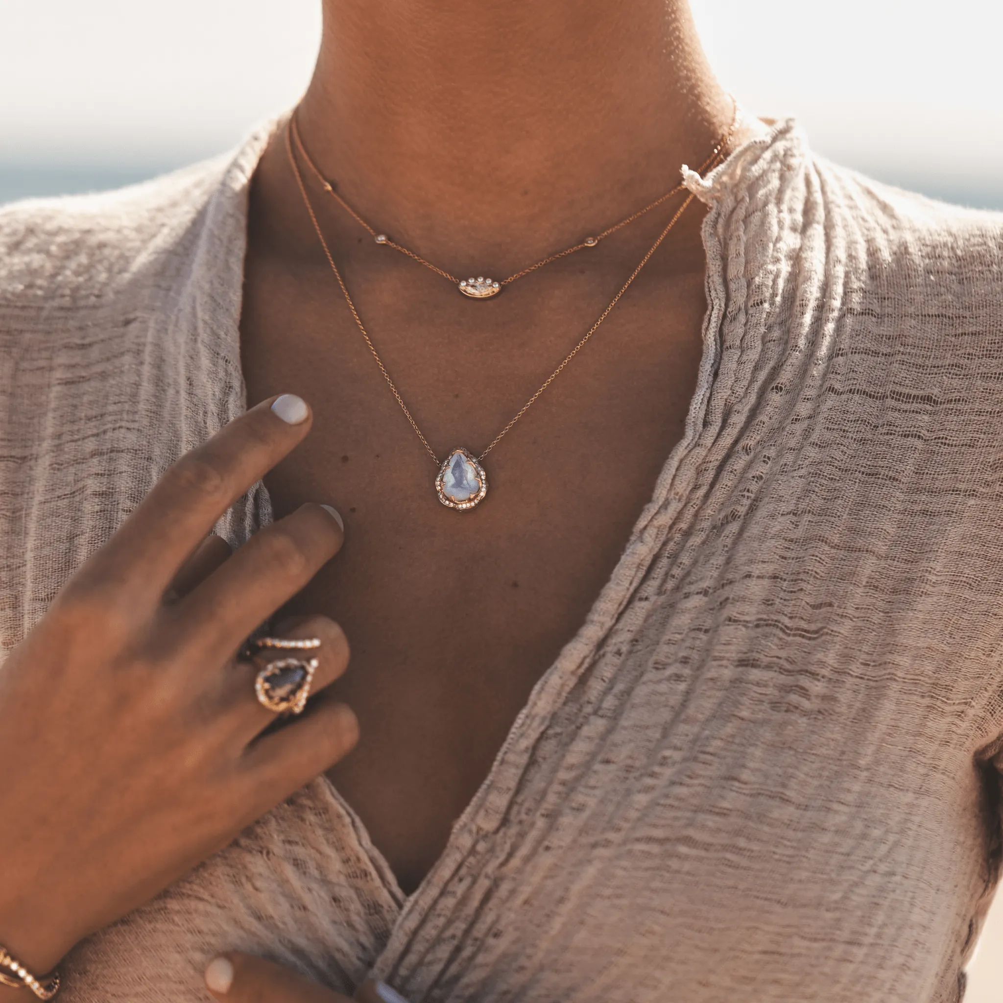 Queen Water Drop Moonstone Necklace with Full Pavé Diamond Halo | Ready to Ship