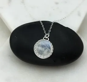 Rainbow moonstone and sterling silver necklace